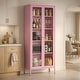 preview thumbnail 6 of 18, Kitchen Pantry Cabinet Glass Display Storage Buffet Sideboards with Glass Doors and 4 Adjustable Shelves Pink