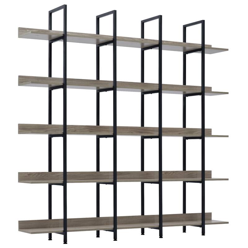 5 Tier Bookcase Home Office Open Bookshelf, Vintage Industrial Style Shelf with Metal Frame, MDF Board