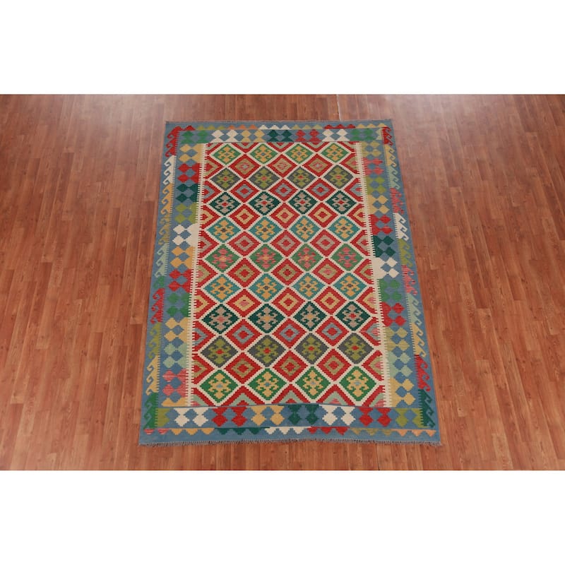 Kilim Oriental Area Rug Flatweave Wool Carpet - 5'11" x 8'3"
