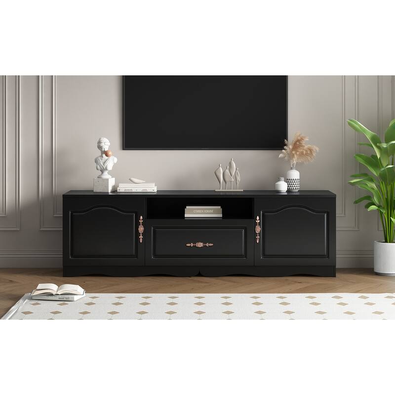 Modern TV Stand for 60+ Inch TV, with 1 Shelf, 1 Drawer and 2