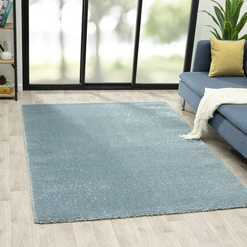 Luxe Weavers Solid Plush Shag Area Rug - 6' x 9' - Blue