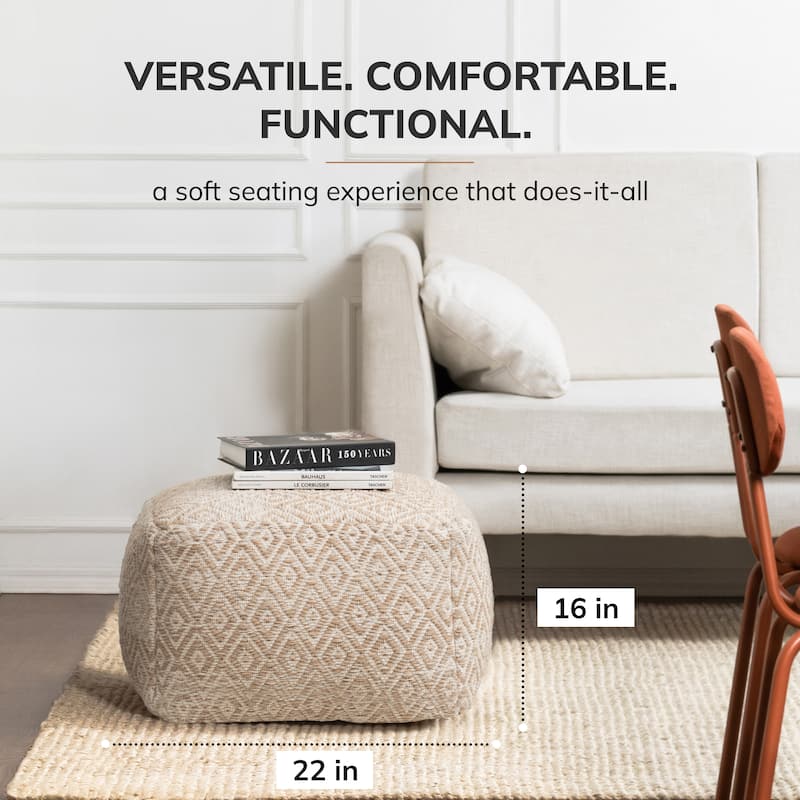 Jani 22-inch Ottoman Pouf - Handcrafted Handmade Ottoman for Seating, Footrest, Home Decor for Living Room, Bedroom