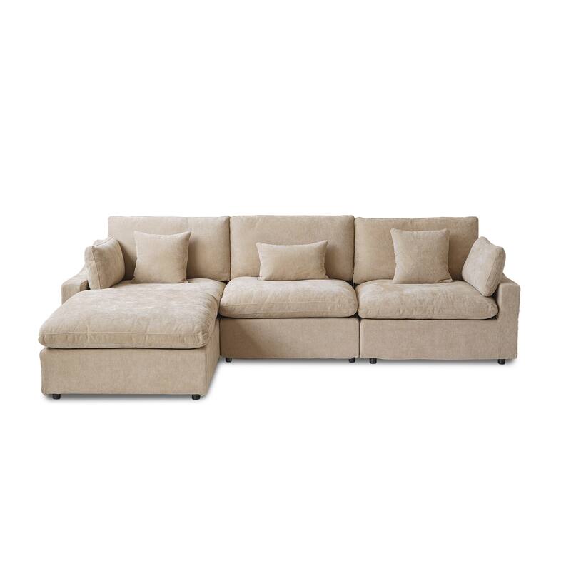 Minimalist Linen Sectional Sofa Cloud Couch, L-Shape Deep Seat Couch with Cushions
