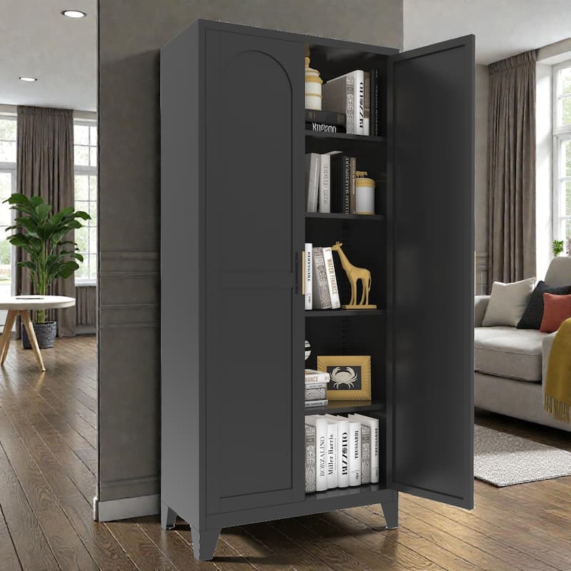 71'' Metal Storage Cabinet with Shapely Doors, Adjustable Shelves, Tall Steel Organizer for Bedroom, Living Room or Kitchen