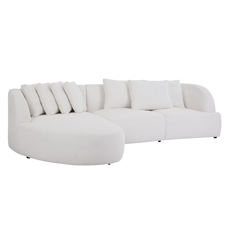 Modern Curved L-Shaped Sectional Sofa with Chaise – Extra Wide White Upholstered Luxury Lounge