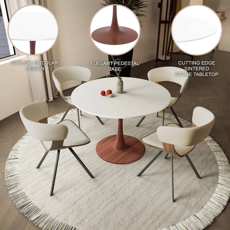 Bristol 40" Round Dining Table with MDF Top and Cherry Steel Pedestal Base for Modern Kitchen and Dining Room