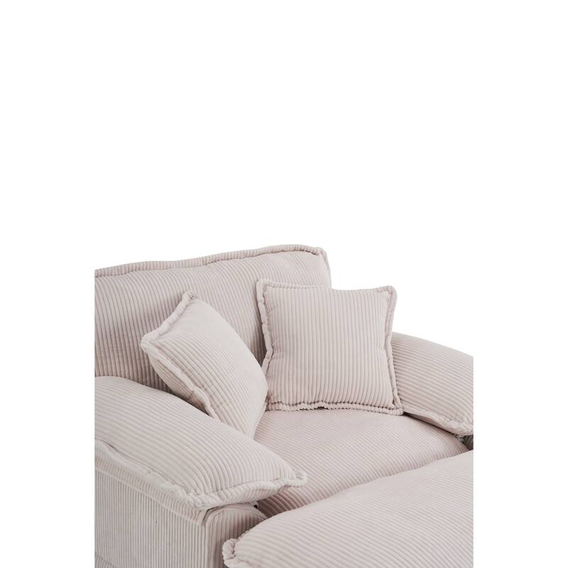 Corduroy Single Sofa Sets with Ottoman and 2 Toss Pillows, Deep Seat Design
