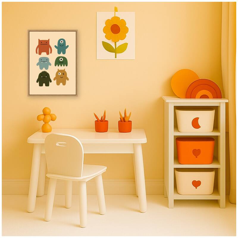 Kate and Laurel Monster Arts by Laura Moss Framed Canvas Wall Art Print