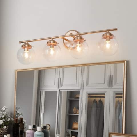 Modern Gold Bathroom Vanity Light Seeded Globe Glass Shade Wall Sconce
