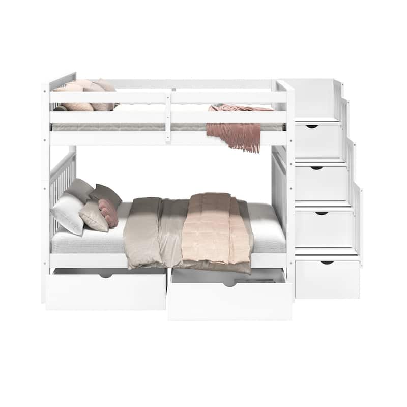 Taylor & Olive Trillium Full over Full Stairway Bunk Bed, 2 Drawers