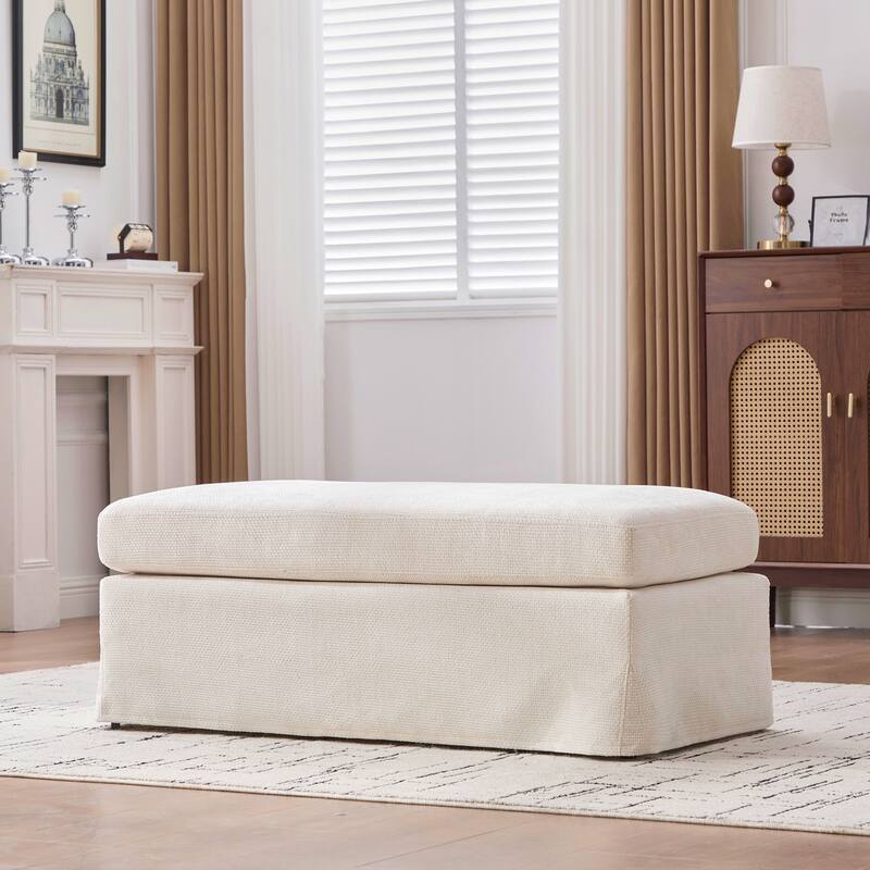 Modern Upholstered Ottoman, Foot Stool for Living Room Bedroom Entryway and Office, - Beige