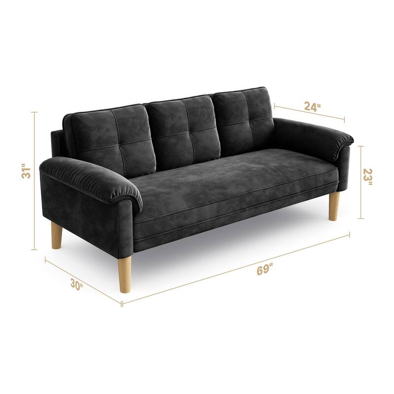 3-Seater Modern Upholstered Sofa, Convertible Sofa, Sofa Bed with Sturdy Wooden Legs for Living Room