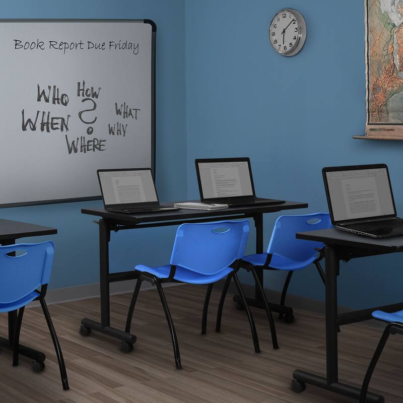 48" Flip Top Mobile Training Table- Grey & 2 'M' Stack Chairs- Blue