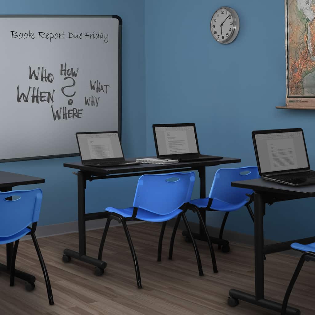 48" Flip Top Mobile Training Table- Grey & 2 'M' Stack Chairs- Blue