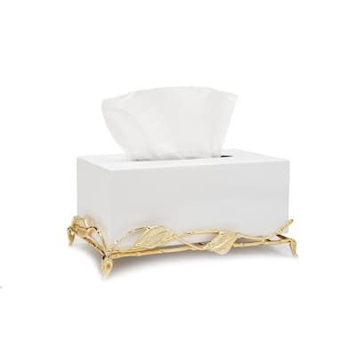 White Tissue Box on Gold Leaf Design Base