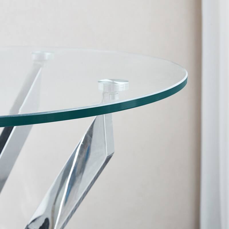 23.60" Modern Glass End Table, Round End Table With Tempered Glass Tabletop And Chrome Legs For Living Room