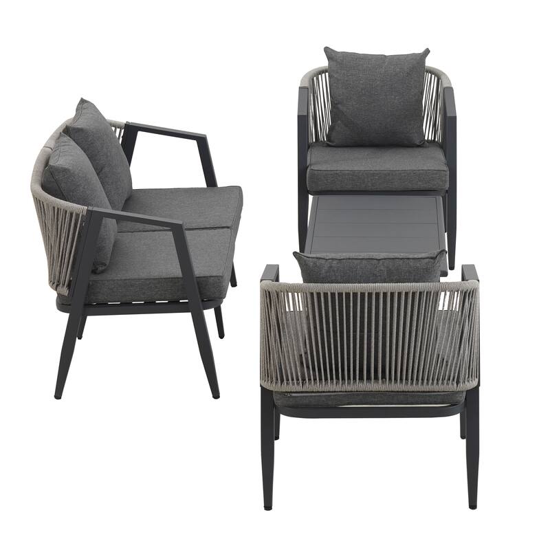 4-Piece Outdoor Iron Sofa Set with Coffee Table & Cushions