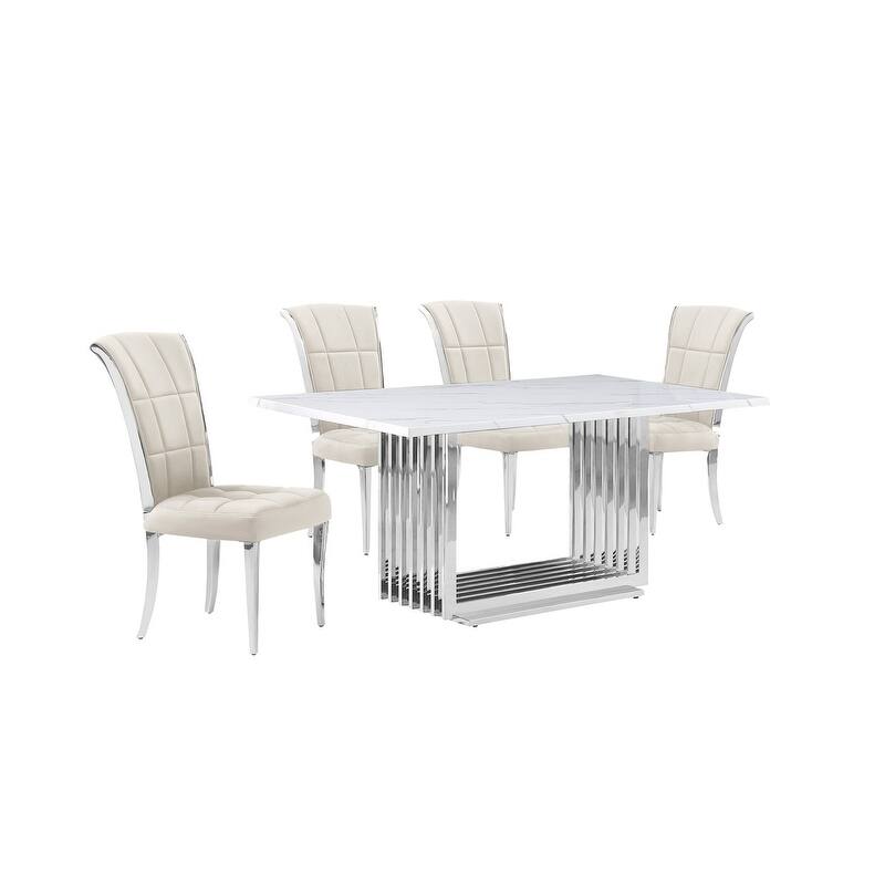 Best Quality Furniture D310/1-SC320-7 Dining Set with 68" White Marble Top
