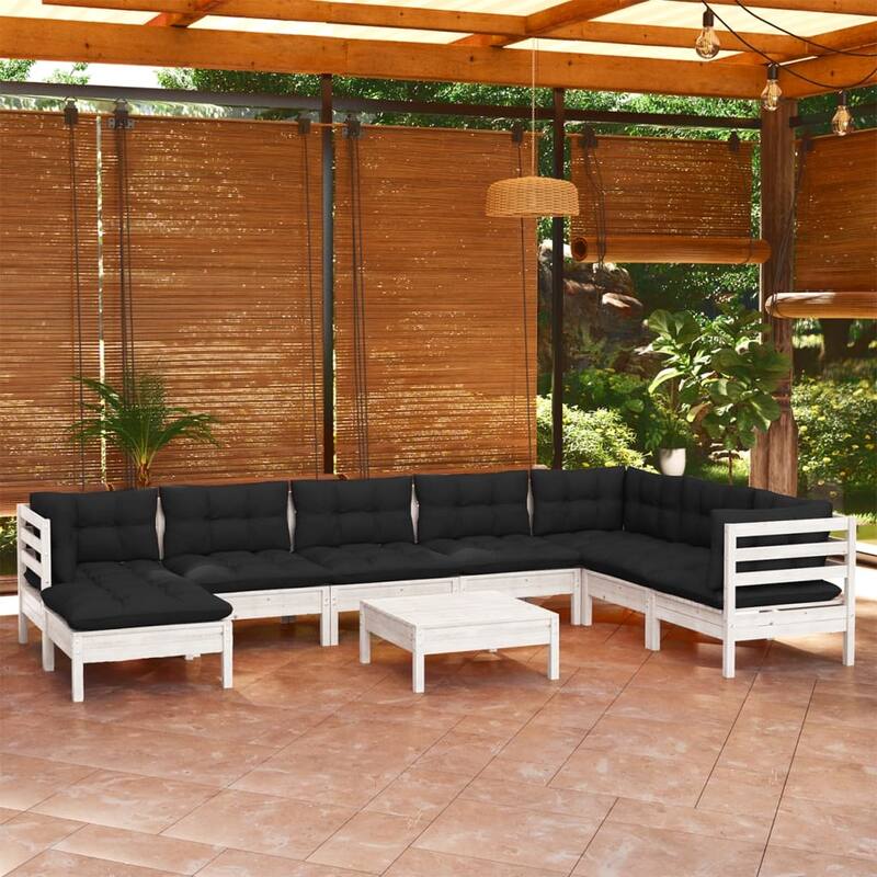 vidaXL Solid Pinewood Patio Lounge Set 9 Piece with Cushions Multi Colors