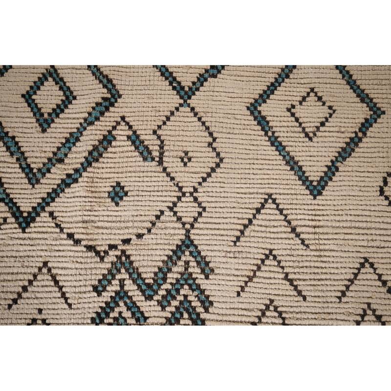 Geometric Ivory Moroccan Area Rug Handmade Wool Carpet - 5'9"x 9'6"
