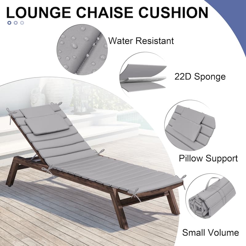 Outdoor Chaise Lounge Cushion, Quilted Patio Sun Lounger Pad with Straps