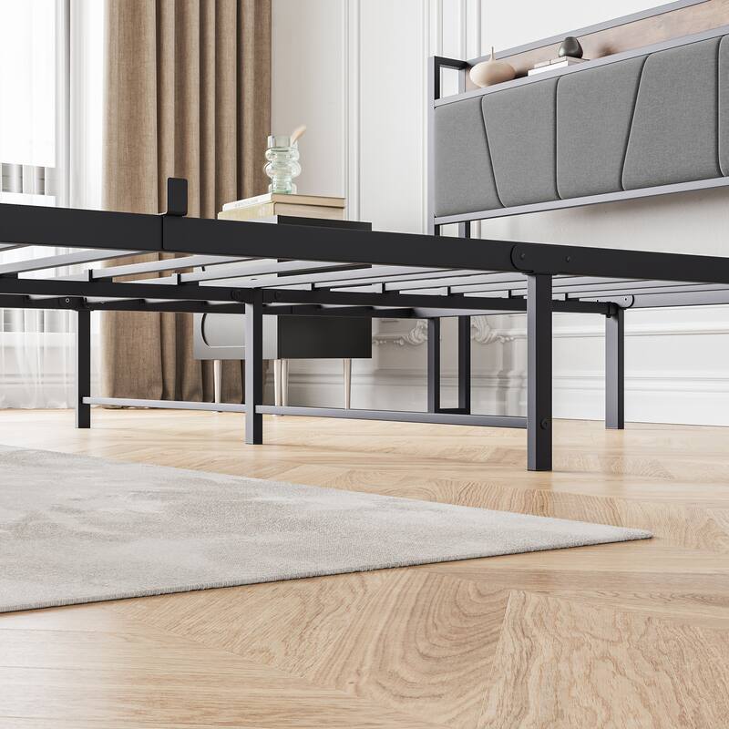 Metal & Wood & Upholstered Platform Bed Frame
