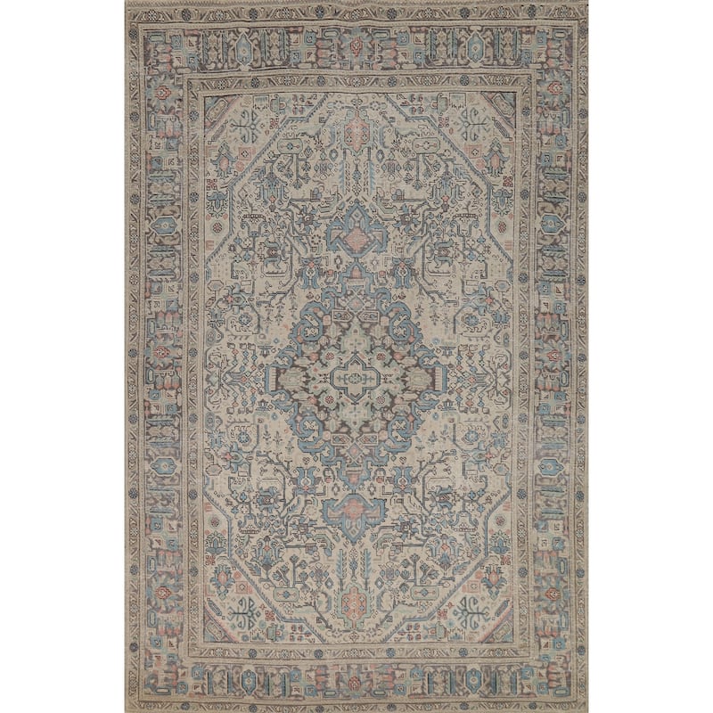 Geometric Tabriz Persian Vintage Area Rug Handmade Wool Carpet - 6'6"x 9'10"