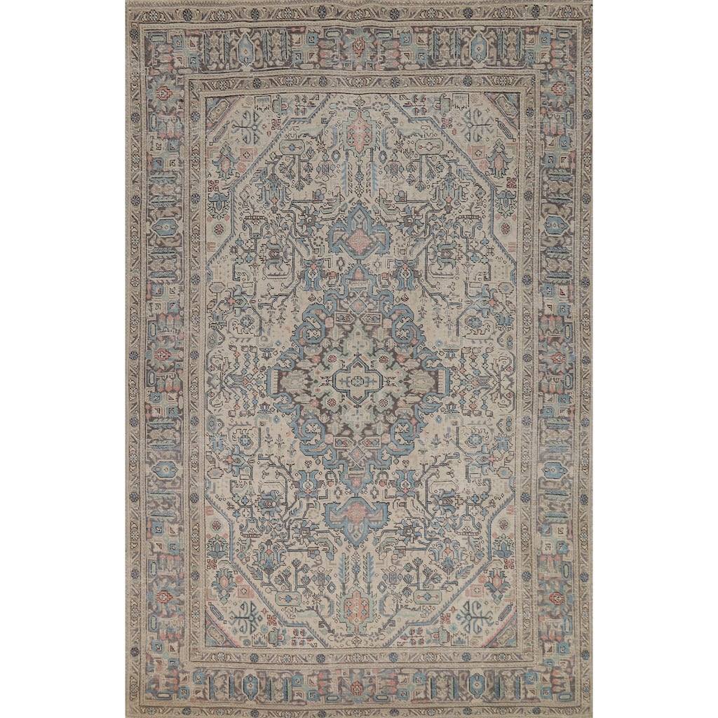 Geometric Tabriz Persian Vintage Area Rug Handmade Wool Carpet - 6'6"x 9'10"