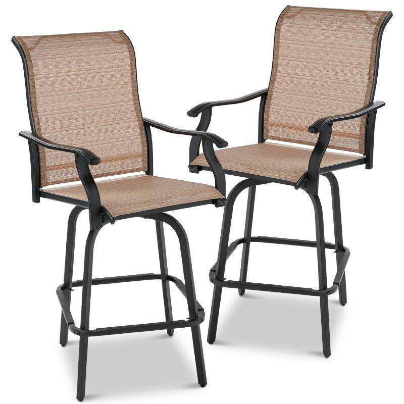Set of 2 All-Weather Mesh Swivel Barstools - Tan
