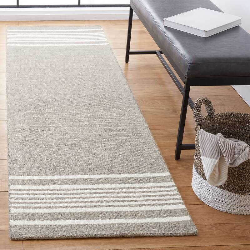 SAFAVIEH Handmade Metro Baudilia Stripe Wool Rug - 2'3" x 8' Runner - Charcoal/Ivory