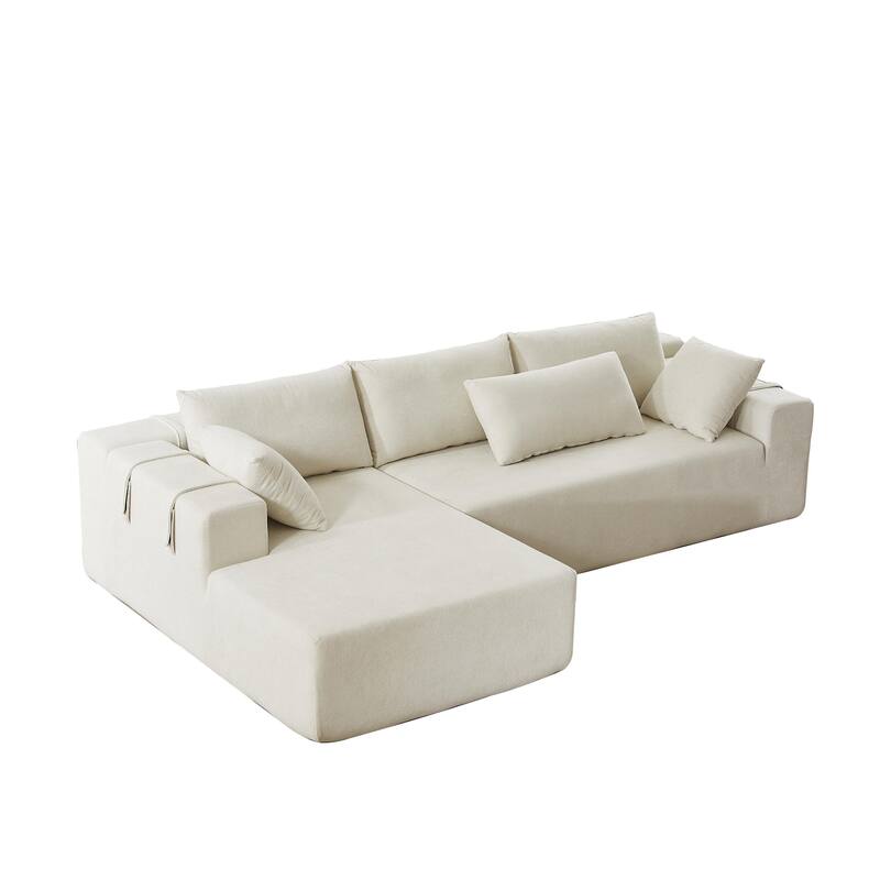 Modern Chenille Upholstered Sectional Sofa Couch Set,Modular L Shaped Sectional Living Room Sofa Set With 6 Pillows(Left Chaise)