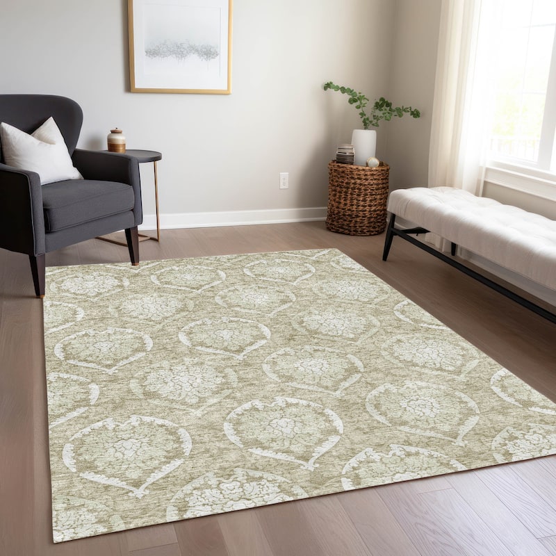 Machine Washable Indoor/ Outdoor Chantille Traditional Damask Rug