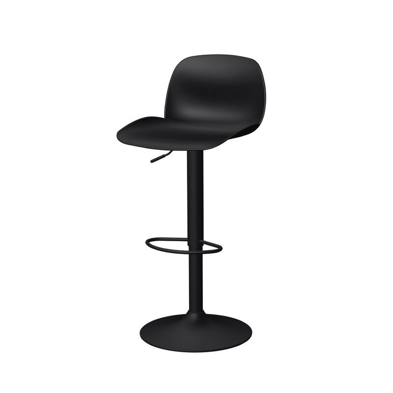 HomeRoots Set of Four Black Heavy Duty Plastic and Metal Mid Back Adjustable Height Swivel Bar Chairs
