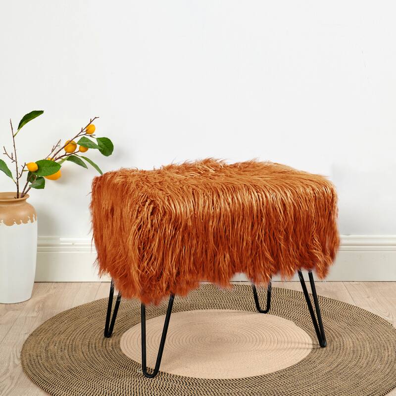Mongolian Fauxfur Ottoman