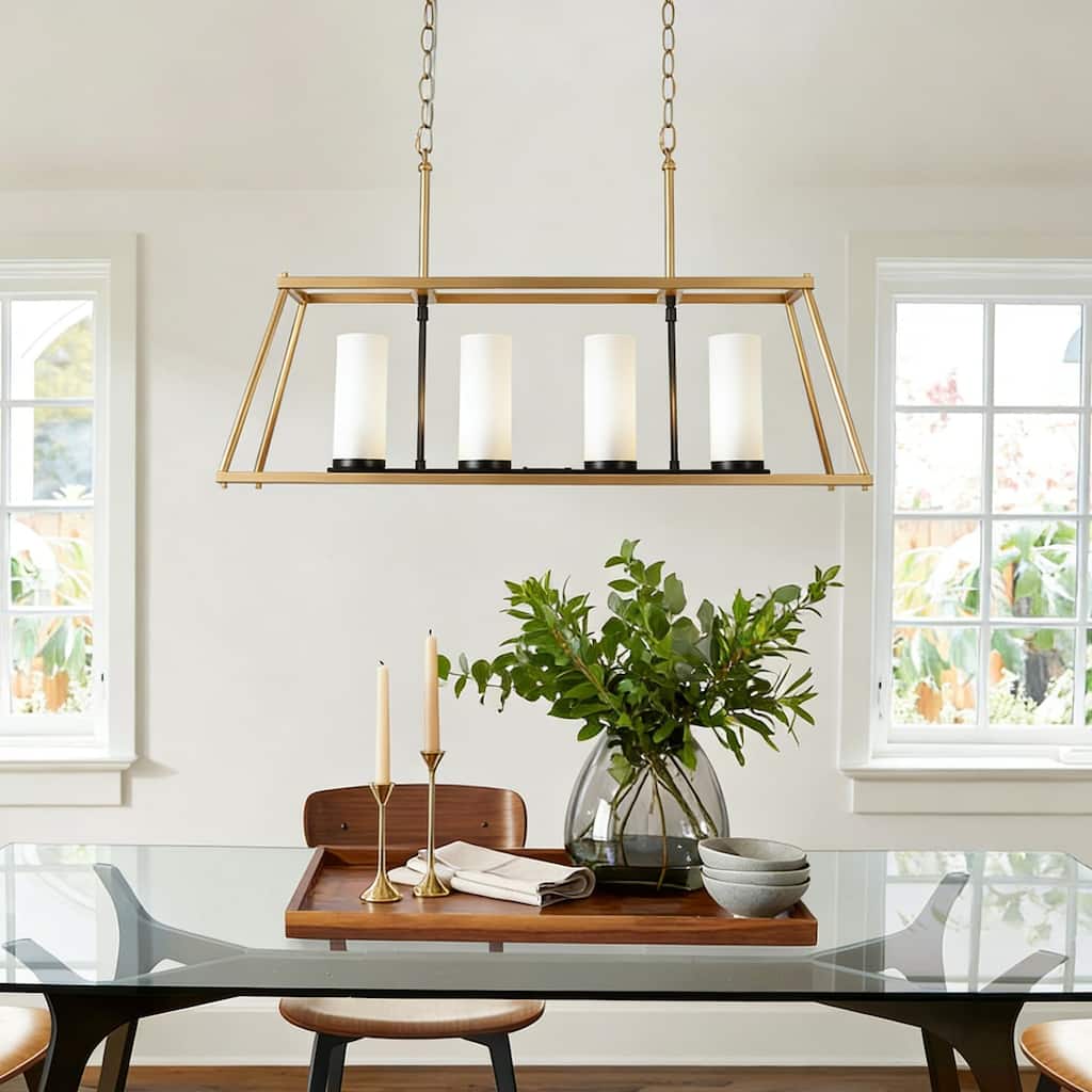 Modern Glam 4-Light Gold Linear Chandeliers Kitchen Island Lights for Dining Room - 28.5"L x 9"W x 19.5"H