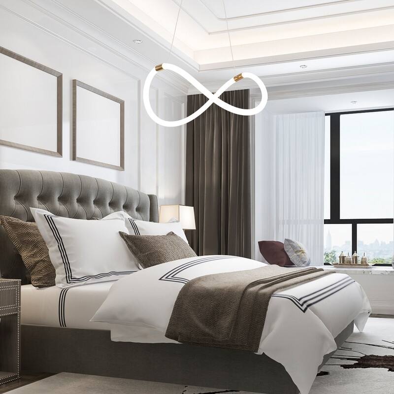 21.5-inch Modern Integrated LED Chandelier White Gold Pendant Light for Dining Room - 21.5" D x 40" H