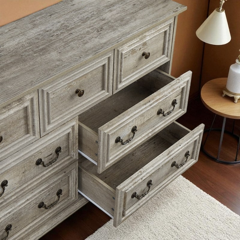 Farmhouse 7 Drawer Dresser, Rustic Wooden Chest of Drawers with Vintage Handles, Storage Organizer for Bedroom and Hallway