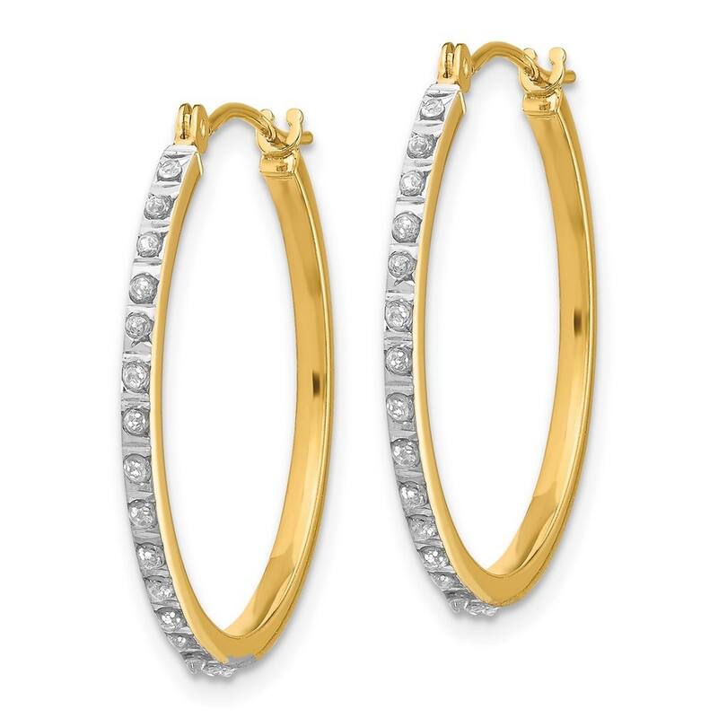 Curata 14k Yellow Gold Polished Diamond Fascination Round Hinged Hoop Earrings - 26x2mm Wide
