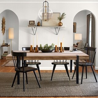 Oak Finish MDF Wood and Black Metal Dining Table - 30" H x 63" W x 35.5" D