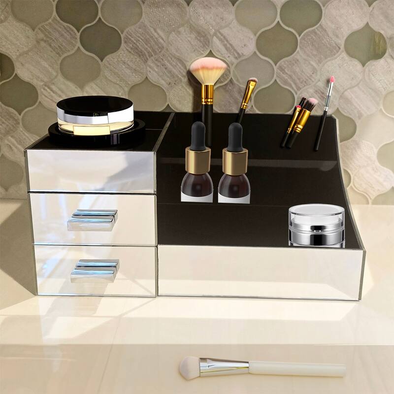OnDisplay Cindy Tiered 2 Drawer Mirrored Acrylic Makeup/Jewelry Organizer for Bathroom Vanity/Desktop
