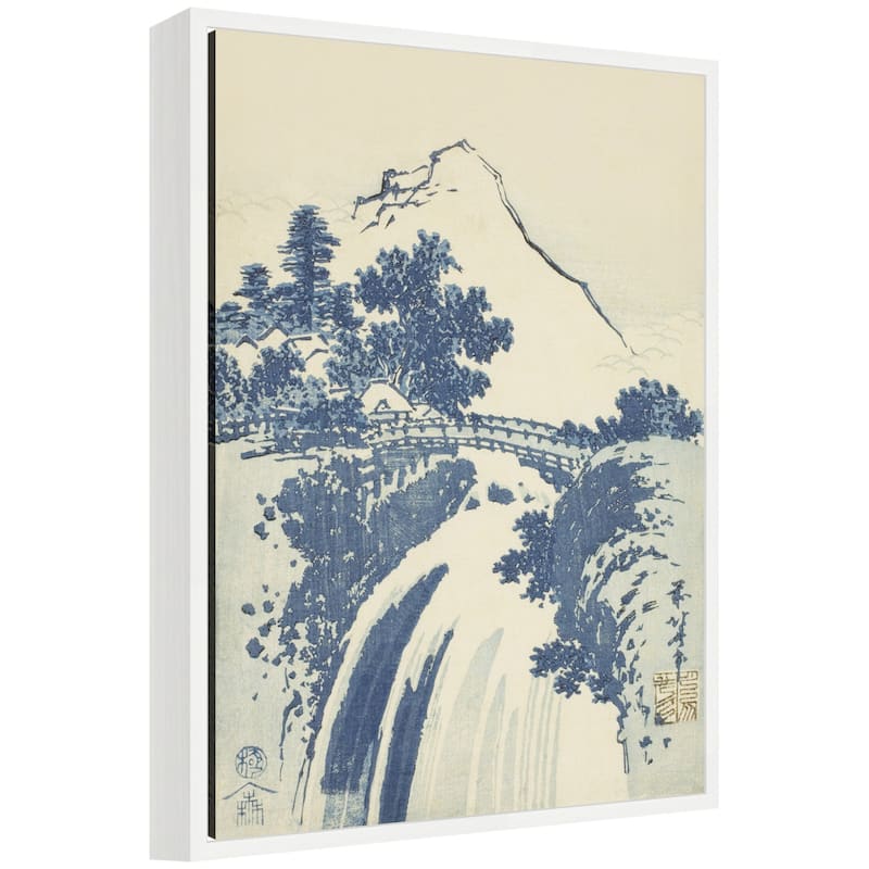 Kate and Laurel Sylvie Katsushika Hokusai Landscape with Waterfall 1831 Framed Canvas by The Art Institute of Chicago - White