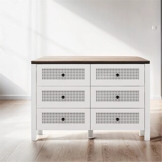 Wood Rattan Cabinet with 6 Drawer and Legs - Bed Bath & Beyond - 40677233