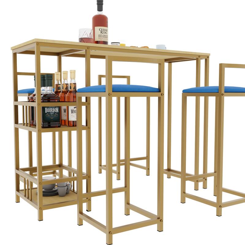 Bar table and chair five piece set, frame, multi-layer tabletop, chair cushion and backrest made of sponge