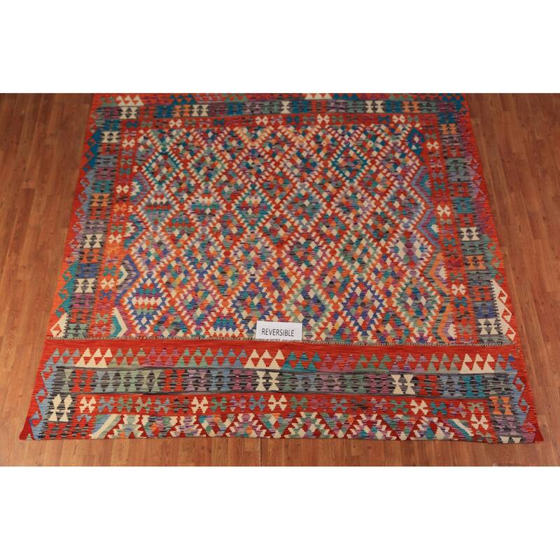 Kilim Oriental Area Rug Flatweave Reversible Wool Carpet - 8'7"x 9'10"