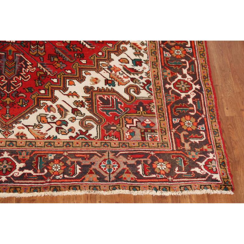 Hand Knotted Oriental 100% Wool Carpet Traditional Medallion Red Heriz Area Rug - 9' 2'' X 6' 8''