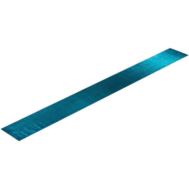 Overton Hand Knotted Wool Vintage Inspired Modern Contemporary Overdyed Blue Runner Rug - 2' 6" x 23' 9"