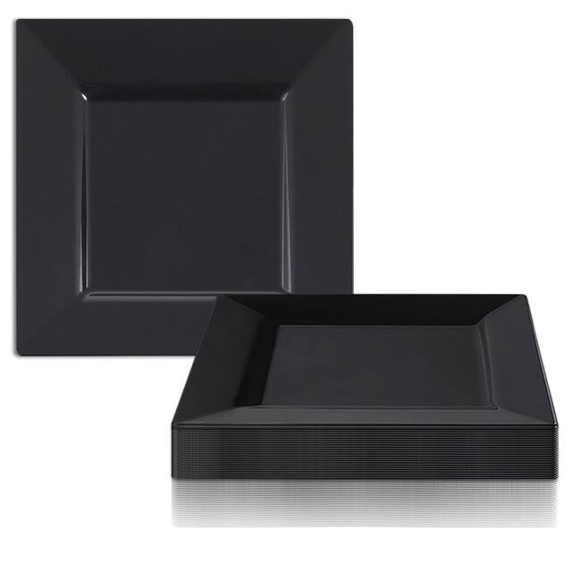 Modern Solid Square Disposable Plastic Plate Packs - Party Supplies - Black - 120pcs - 10.75" Dinner Plates