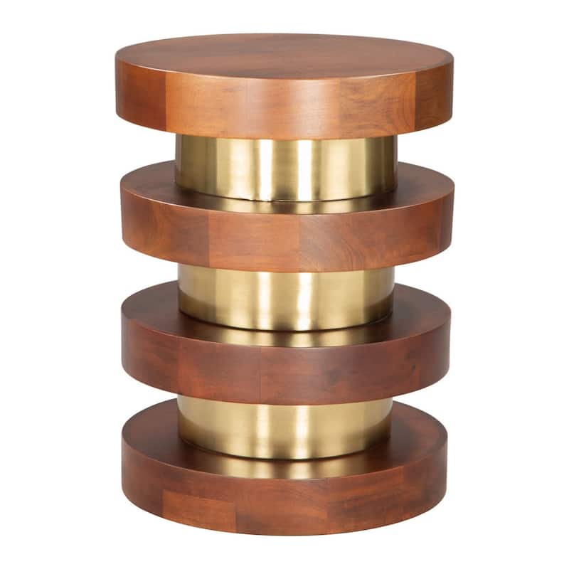 HomeRoots 20" Brown and Gold Solid Wood and Iron Round Pedestal End Table - 15' X '20.1' X '15