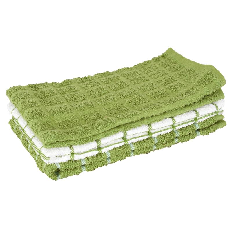 RITZ Cotton Terry Check Kitchen Towels (Set of 3) - Cactus