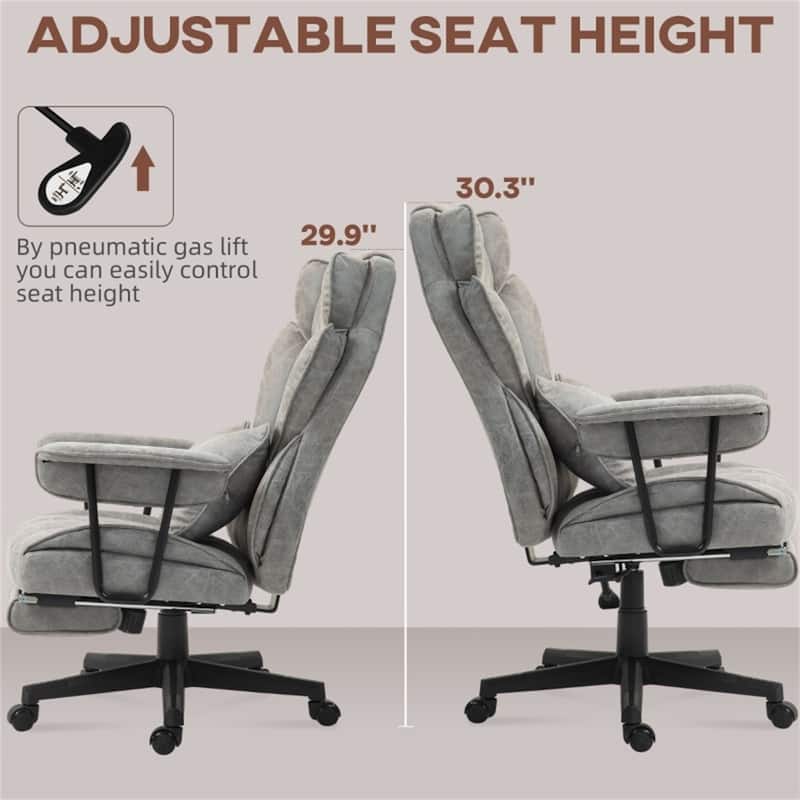 Comfortable Adjustable Height Office Chair with Vibration Massage and Heating Lumbar Support Footrest